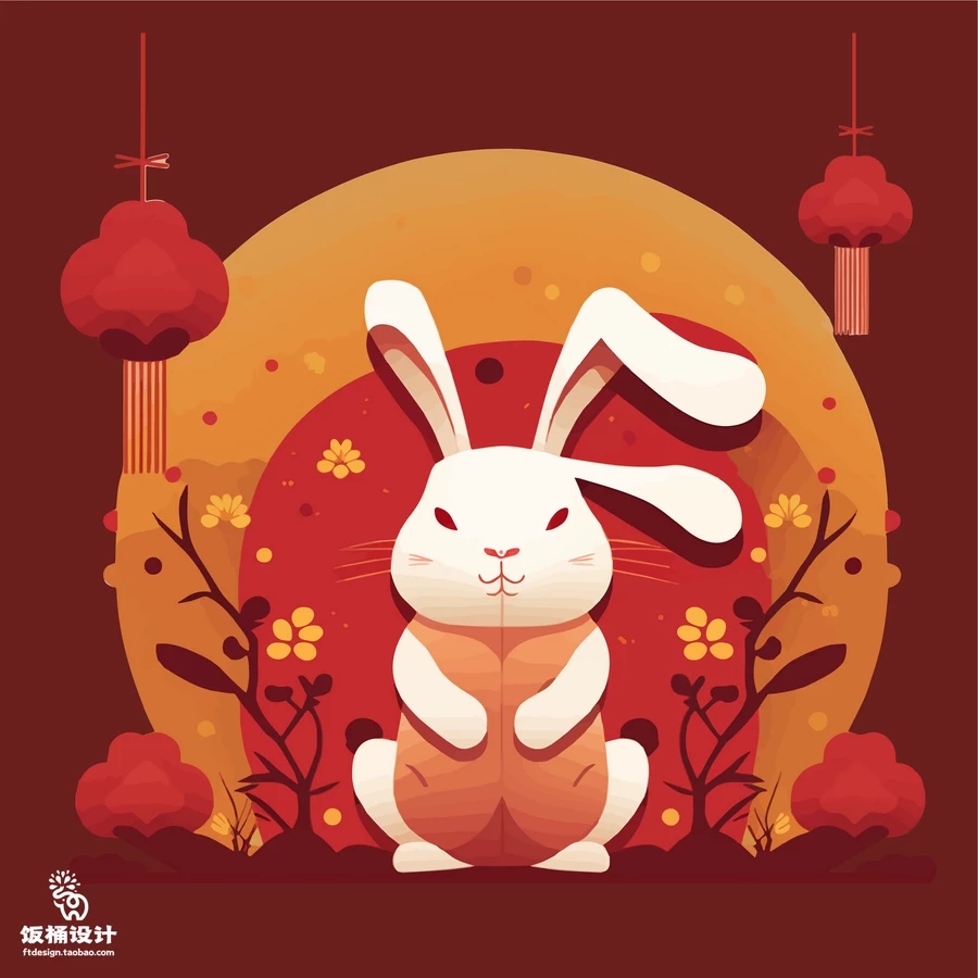 2023新年创意卡通兔子兔年元素风景插画海报背景AI矢量设计素材【014】